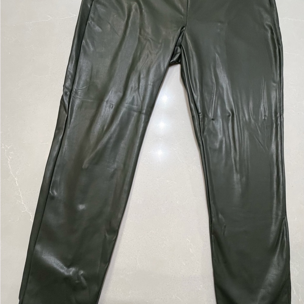 LOFT Faux Leather Pants in Olive Green, large